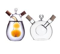 BEIJIALY 2 Pezzi 2 in 1 Ampolla Dispenser di Aceto di Olio D'Oliva, Bottiglie di Aceto e Olio in Vetro Trasparente con Tappi di Sughero, Doppio Beccuccio Dispenser di Olio Bottiglia(Trasparente)