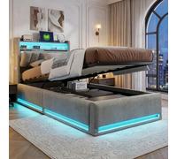 BEIJIALY Letto imbottito singolo 90 x 200 cm, letto idraulico 90 x 200 cm, con vano portaoggetti e testiera, struttura del letto con telaio in metallo, cassetta del letto e rete a doghe, letto 90 x