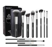 BEILI 12 pennelli da trucco con custodia per trucco, sintetico, Kabuki, fondotinta, blush, correttore, kit di pennelli per trucco completo con confezione regalo (nero)