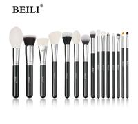 BEILI 15Pcs pennelli per trucco in oro rosa fondotinta per capelli di capra naturale rosa Set di pennelli per ombretti in polvere fard maquillaje