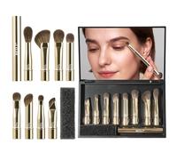 BEILI Reise-Augen-Make-up-Pinsel-Set, 8 tragbare doppelseitige Make-up-Pinsel für Nasen-Lidschatten, Lidschatten, Mischpinsel, Lippenpinsel mit Spiegelbox