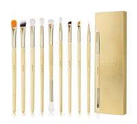 BEILI Set di 10 pennelli per ombretti con manico in bambù vegano, professionale, con due estremità, pennelli per trucco da viaggio, correttore per sopracciglia, ombretto, pennelli (oro rosa)