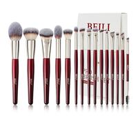BEILI Set di 15 pennelli da trucco professionali per ombretto, pennelli sintetici di alta qualità, per ombretto liquido, crema e cipria (rosso)