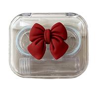 Beimus Custodia per lenti con design a fiocco con ventosa, pinzette e bottiglia per soluzione per riporre le lenti da viaggio, Rosso, Elegante design con fiocco