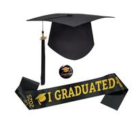 Beimus Set di laurea commemorativo 2025 cappello regolabile con fascia e medaglioni per cerimonie universitarie cappello di laurea in tessuto fotografico con medaglie