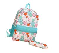 Beimus Zaino alla moda e portapenne, set per la scuola o i viaggi, motivo cartone animato, con spaziosi scomparti e tasche laterali, zaino casual per bambini, Amore Verde, One Size