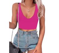 BEINF Canotta Donna Estiva Top Corto Sexy Collo V Profondo Senza Maniche Slim Fit Trendy Y2K Corsetto Ladies Tank Tops Canotte Basic Tops T Shirt Rosa M