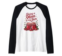 Being a Mom Is My Jam Strawberry Jar Cute Retro Mother’s Day Maglia con Maniche Raglan