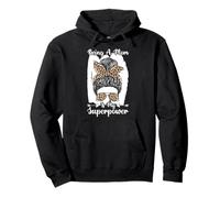 Being A Mom Is My Superpower Messy Bun Leopard Festa della Mamma Felpa con Cappuccio