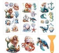 beinkmake 3 fogli di carta da parati con sirene per artigianato e mobili, 30,5 x 15,5 cm, balene, conchiglie, cavallucci marini, onde, adesivi per mobili in legno, armadietti, cassettiere, decorazioni