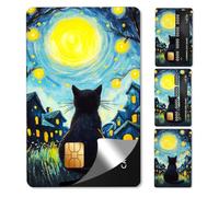 beinkmake 4 adesivi per carte di credito di gatto e stella, per carte di debito notturne, cielo stellato, per trasporto, pagamento, banca per carte di credito, rimovibile, senza bolle, impermeabile