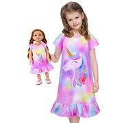 Beinou Camicia da Notte per Bambola e Bambina Unicorno Abbigliamento da Notte Principessa a Manica Corta con Volant 3-9 Anni Ragazze