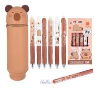Beinup Astuccio 2 in 1 in Morbido Silicone, con 4PCS Penna gel cancellabile, Capibara Astuccio Scuola a Forma di Panda, Kawaii astuccio, Penne gel cancellabili, Regalo per ragazzi e ragazze