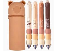 Beinup Astuccio 2 in 1 in Morbido Silicone, con 4PCS Penna gel cancellabile, Kawaii astuccio, Astuccio Scuola a Forma di orso, Penne gel cancellabili, Astuccio Regalo per ragazzi e ragazze