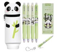 Beinup Astuccio 2 in 1 in Morbido Silicone, con 4PCS Penna gel cancellabile Panda, Panda Astuccio Scuola a Forma di, Penne gel cancellabili, Regalo per ragazzi e ragazze