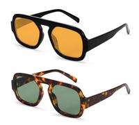 Beipegin 2 Pezzi Occhiali da Sole da Uomo Donna Occhiali da Sole Retrò 70s a Forma di Rettangolo Protezione UV400 Occhiali da Guida