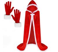 Beipegin Costume Babbo Natale Donna Mantello di Natale con Cappuccio Mantello Ross con Guanti Vestito Mamma Natale Donna