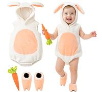 Beipegin Costume Coniglio Tutine Neonato Bambina Bambino Flanella Pagliaccetto Cappello Giocattolo a Forma di Carota Costume Halloween Pasqua Animale Cosplay 0-18mesi