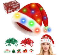Beipegin DIY Cappello Babbo Natale con Colore LED Luci,Personalizza Cappello Natale con Lettere Festive Cappelli Natalizi per Uomini Donna - Batteria Non Inclusa