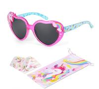 Beipegin Occhiali da Sole Bambina Unicorno Forma di Cuore Protezione UV Ultravioletti Occhiali Sole con Custodia Occhiali Morbida per Divertenti Bicchieri da Festa per Ragazze