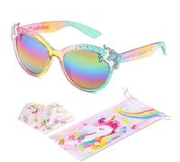 Beipegin Occhiali da Sole Bambina Unicorno Forma di Cuore Protezione UV Ultravioletti Occhiali Sole con Custodia Morbida per Divertenti Bicchieri da Festa per Ragazze