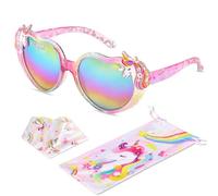 Beipegin Occhiali da Sole Bambina Unicorno Forma di Cuore Protezione UV Ultravioletti Occhiali Sole con Custodia Occhiali Morbida per Divertenti Bicchieri da Festa per Ragazze