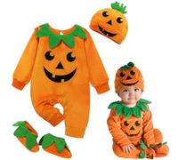 Beipegin Vestito Zucca Neonato Costume Zucca Neonato Pagliaccetto Tutina Halloween con Cappello Zucca e Scarpa Costumi Halloween Bambino 0-24mesi