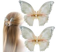BEIQIYA 2 fermagli per capelli a farfalla, antiscivolo, a doppia rete, con perle 3D, accessori per capelli da donna, spessi, sottili, ricci, lisci, lunghi, corti, colore grigio