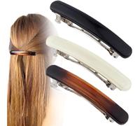 BEIQIYA 3 fermagli per capelli alla francese, ovali piatti, con guscio di tartaruga, antiscivolo, vintage, lunghi, lisci, ricci, accessori per capelli da donna, colore: nero, bianco e ambra