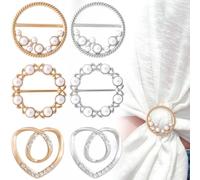 BEIQIYA Fermacravatta da donna in metallo, in seta, con perle e strass, per sciarpe, cappelli, cravatte, camicie, giacche, scialli, 6 pezzi, oro e argento