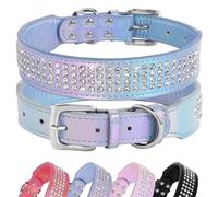 Beirui Collare per cani con strass e diamanti borchiati - Collare colorato imbottito in pelle PU largo 3,5 cm - Collare per cani di taglia media e grande, 48,3-61 cm, blu