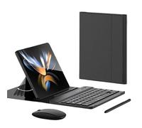 BeisDirect Custodia pieghevole in pelle per Samsung Galaxy Z Fold 4 / Fold 3 con mouse Bluetooth e S Pen, telefono creativo Stand tastiera Bluetooth collega senza fili Z Fold 3 4 tastiera (Nero)