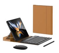 BeisDirect Custodia pieghevole in pelle per Samsung Galaxy Z Fold 4 / Fold 3 con mouse Bluetooth e S Pen, telefono creativo Stand tastiera Bluetooth collega senza fili Z Fold 3 4 tastiera (Marrone)