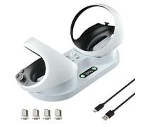 BeisDirect Dock di ricarica per PS5 VR2 Gamepad con indicatore LED e 4 dongle magnetiche, stazione di ricarica controller PS VR2 per PS VR2 Accessori Maniglia portatile Caricatore doppio dock