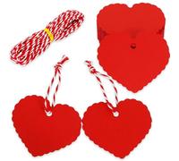 BEISHIDA 100 etichette regalo rosse con cordini, etichette da appendere a forma di cuore, etichette in carta vuote per sacchetti regalo, fai da te, San Valentino, festa della mamma, bomboniere