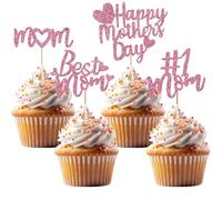 BEISHIDA 12 decorazioni per cupcake con scritta "Happy Mother's Day" e scritta "Best Mom", rosa, per donne, festa della mamma, decorazione per feste, 12 pezzi