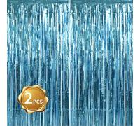 BEISHIDA 2 stelle filanti azzurre per porta, per feste, sfondo con frange, sfondo da parete, per compleanno, Halloween, Natale, matrimonio, ragazzi, baby shower, decorazione per feste (1 m x 2 m)