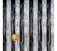 BEISHIDA 2 stelle filanti per porte, colore nero e argento, grado 2026, decorazione per sfondo con frange, tende per compleanni, lauree, addii al celibato (1 m x 2 m)