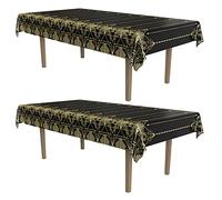 Beistle 2 pezzi usa e getta in plastica elegante ruggenti anni '20 Ruggenti 1920 Gatsby, decorazioni per feste a tema, forniture per feste, 137,2 x 274,3 cm, nero/oro