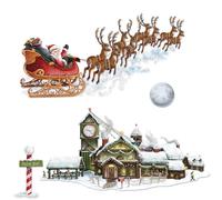 Beistle 20204 stampato slitta e Babbo Natale officina puntelli, 20,3 cm a 157,5 cm 4 pezzi in pacchetto