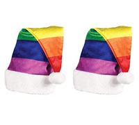 Beistle 20789 - Cappelli di Babbo Natale arcobaleno in tessuto di velluto, 2 pezzi per Natale, accessori per feste, taglia unica, colore: Rosso/Arancione/Giallo/Verde/Blu/Viola/Bianco
