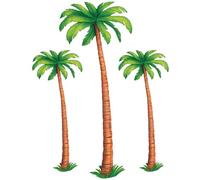 Beistle 3 decorazioni per albero di palme snodate da 1,2 m e 1,8 m, cartoncini per decorazioni tropicali hawaiane a tema Luau, marrone/verde
