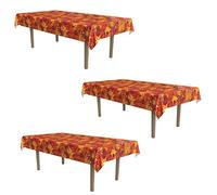 Beistle 3 pezzi di plastica rettangolari tema autunno stoviglie autunno foglie coperture tavolo per decorazioni cena del Ringraziamento, 137,2 x 274,3 cm, rosso/arancione/giallo/marrone