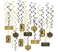 Beistle 59909, 24 Pezzi Great 20's Whirls, 43,2 cm-81,3 cm, Nero/Oro