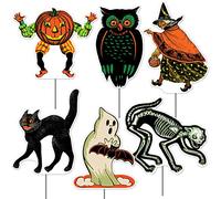 Beistle 6 pezzi di plastica ondulata vintage Halloween Yard segni con paletti - robuste decorazioni per prato all'aperto - puntelli fotografici per feste