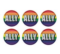 Beistle Ally Buttons - Confezione da 6 distintivi rotondi con scritta "ALLY" con scritta "ALLY" per supporto LGBTQI parade, eventi gay pride, advocacy, and inclusive visibility, 2"