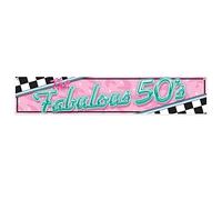 Beistle Ampio striscione in plastica a tema anni '50 The Fabulous anni '50 con occhielli da appendere, decorazioni per feste a tema calzino, uso interno/esterno, 30,5 cm x 1,5 m, rosa/blu/nero/bianco