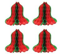 Beistle - Campane in carta velina a nido d'ape, 4 pezzi, decorazioni natalizie per feste invernali, 30,5 cm, rosso/verde