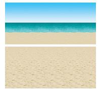 Beistle Set di fondali con scena da spiaggia, fondali oceanici e spiaggia, scena costiera realistica, set di oggetti di scena per foto op, decorazioni per feste a tema tropicale per l'estate, luau