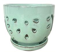 Beitewei Orchid Pots with Holes Round Ceramic Flower Container Succulent Plant Planter Butterfly Pot Saucer Windowsill Contemporary Home Decoration (6 Inch, Light Green)